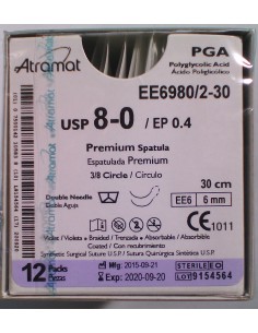 SUTURA  PGA (Ac.polig)Abs violeta Atramat 8/0 doble aguja...
