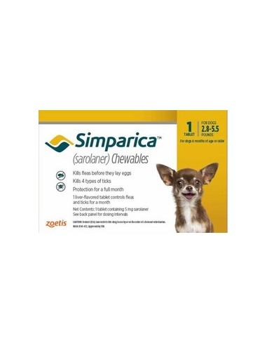 SIMPARICA 5 MG 1.3-2.5 KG 3 TAB 