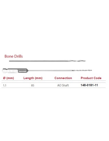 EJE BROCA-Leilox Twist Drill Bone AO shaft  Ø 1.1mm, 85mm x 60mm
