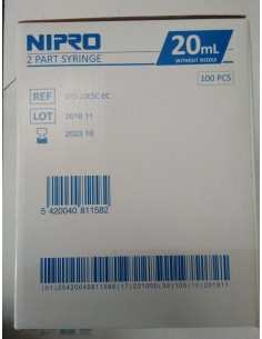 JERINGA 20ML DOS CUERPOS C/100 UDS NIPRO