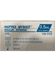 JERINGA INSULINA 0,5 ML CON AGUJA 29Gx13MM  100 UDS NIPRO