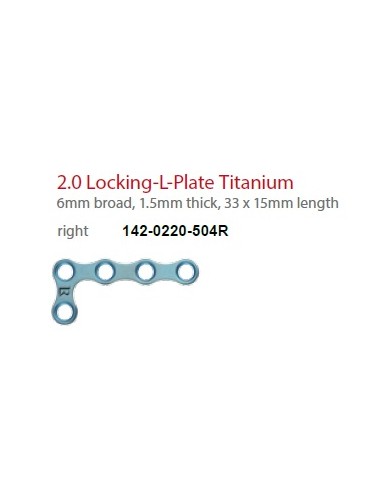 Leilox L-Locking Boneplate 2.0 mm,6mm broad, 1.5mm thick,5holes,33x15mm length, right, titan, monoax.