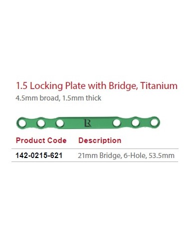 Leilox Locking Boneplate with 21mmbridge,1.5mm, 4.5mmbroad,1.5mm thick,6holes,53.5mm,titan,monoax.