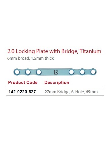 Leilox Locking Boneplate with 27 mm bridge,2.0mm, 6 mm broad,1.5mm thick,6-holes,69mm,titan, monoax.