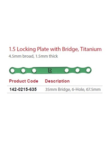 Leilox Locking Boneplate with 35mm bridge,1.5mm, 4.5mm broad,1.5mm thick,6holes,67.5mm,titan,monox.