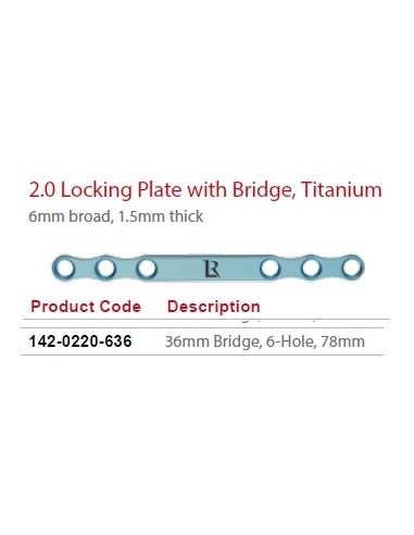 Leilox Locking Boneplate with 36 mm bridge,2.0mm, 6 mm,broad,1.5mm thick,6-holes,78mm,titan, monoax.