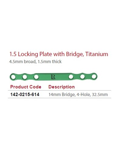 Leilox Locking Boneplate with14mmbridge,1.5mm, 4.5mmbroad,1.5mm thick,4holes,32.5mm,titan,monoax.