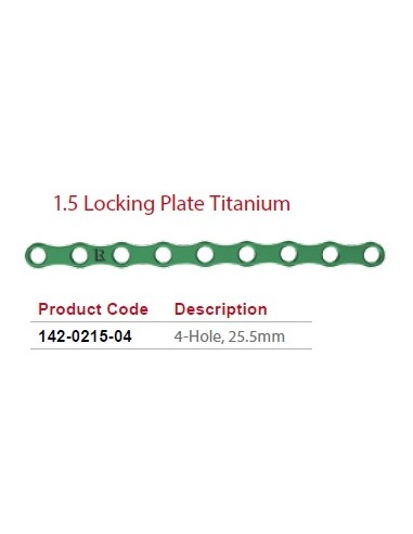 Leilox Locking Boneplate, 1.5mm, 4.5mm broad 1.5mm thick,4-holes,25.5mm, titanium, monoaxial