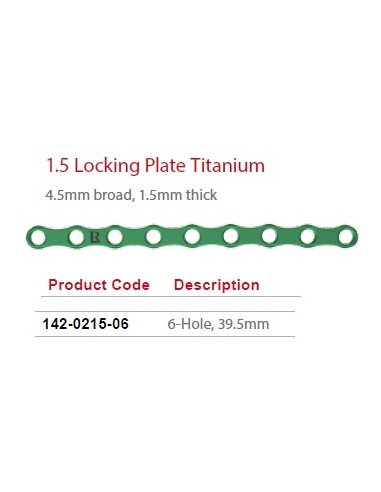 Leilox Locking Boneplate, 1.5mm, 4.5mm broad 1.5mm thick, 6-holes, 39.5mm, titanium, monoaxial