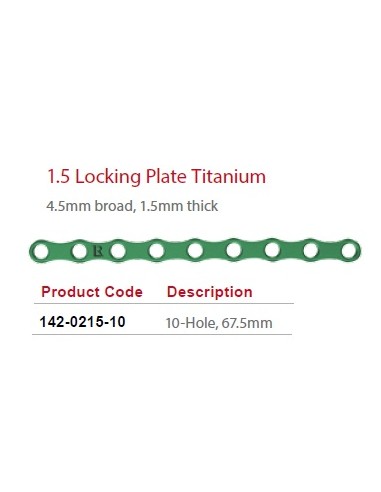 Leilox Locking Boneplate, 1.5mm, 4.5mm broad 1.5mm thick, 10-holes,67.5mm, titanium, monoaxial