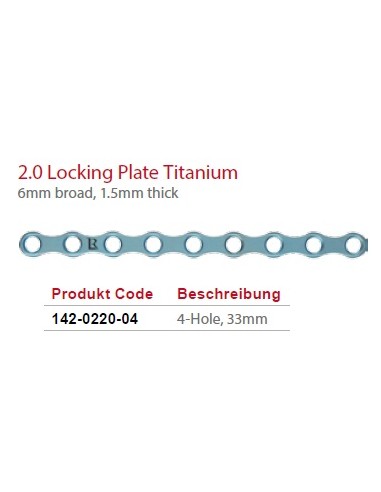 Leilox Locking Boneplate, 2.0mm, 6mm broad, 1.5mm thick, 4-holes,33mm, titanium, monoaxial