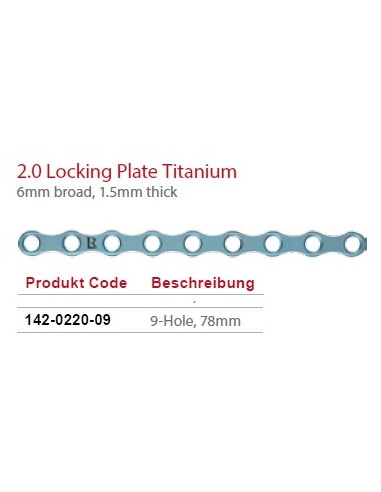 Leilox Locking Boneplate, 2.0mm, 6mm broad, 1.5mm thick, 9-holes,78mm, titanium, monoaxial