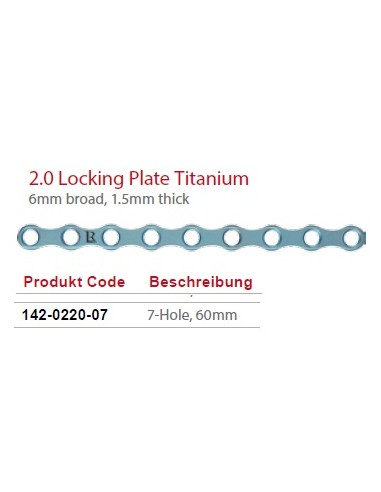 Leilox Locking Boneplate, titanium,6mm broad, 1.5mm thick, 7-holes, 60mm, titanium, monoaxial
