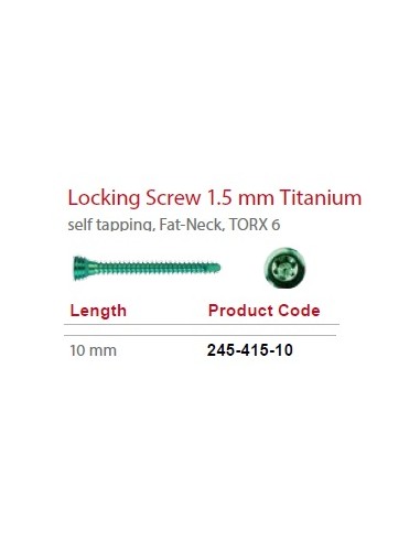 Leilox Locking Screw 1.5mm x 10mm, Titanium, self-tapping, Fat-Neck, Stardrive, green