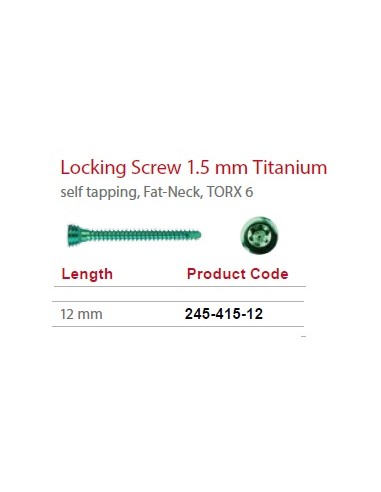 Leilox Locking Screw 1.5mm x 12mm, Titanium, self-tapping, Fat-Neck, Stardrive, green