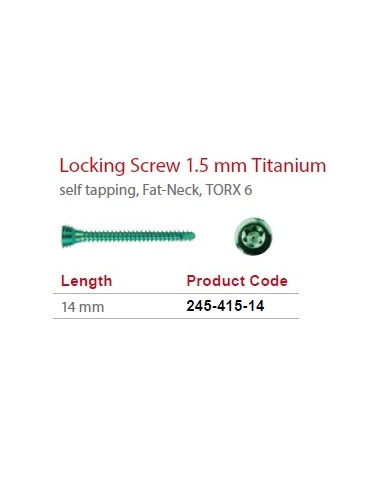 Leilox Locking Screw 1.5mm x 14mm, Titanium, self-tapping, Fat-Neck, Stardrive, green
