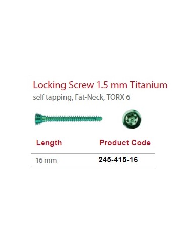 Leilox Locking Screw 1.5mm x 16mm, Titanium,  self-tapping, Fat-Neck, Stardrive, green