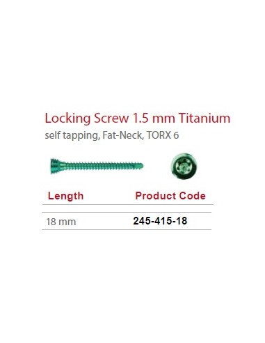 Leilox Locking Screw 1.5mm x 18mm, Titanium, self-tapping, Fat-Neck, Stardrive, green