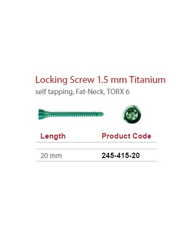 Leilox Locking Screw 1.5mm x 20mm, Titanium, self-tapping, Fat-Neck, Stardrive, green