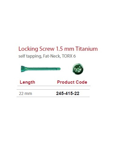Leilox Locking Screw 1.5mm x 22mm, Titanium, self-tapping, Fat-Neck, Stardrive, green