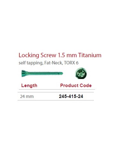 Leilox Locking Screw 1.5mm x 24mm, Titanium, self-tapping, Fat-Neck, Stardrive, green