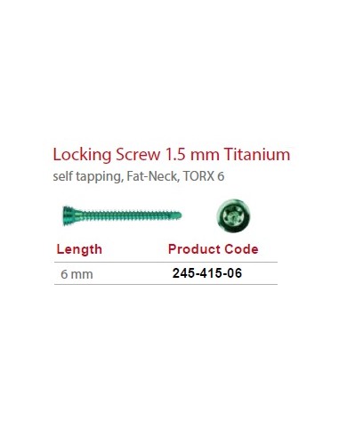 Leilox Locking Screw 1.5mm x 6mm,Titanium,  self-tapping, Fat-Neck, Stardrive, green