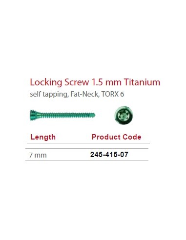 Leilox Locking Screw 1.5mm x 7mm, Titanium, self-tapping, Fat-Neck, Stardrive, green