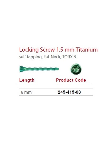 Leilox Locking Screw 1.5mm x 8mm, Titanium, self-tapping, Fat-Neck, Stardrive, green