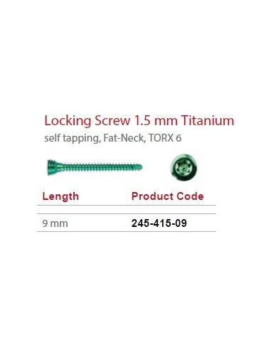Leilox Locking Screw 1.5mm x 9mm, Titanium, self-tapping, Fat-Neck, Stardrive, green