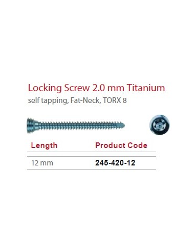 Leilox Locking Screw 2,0mm x 12mm, Titanium,  self-tapping, Fat-Neck, Stardrive, light blue
