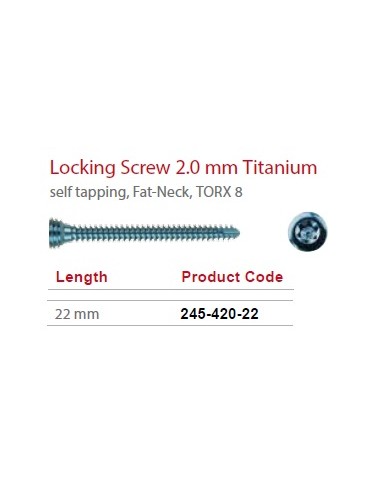 Leilox Locking Screw 2,0mm x 22mm, Titanium, self-tapping, Fat-Neck, Stardrive, light blue