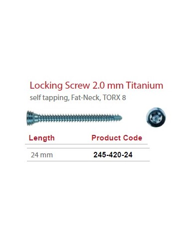Leilox Locking Screw 2,0mm x 24mm, Titanium, self-tapping, Fat-Neck, Stardrive, light blue