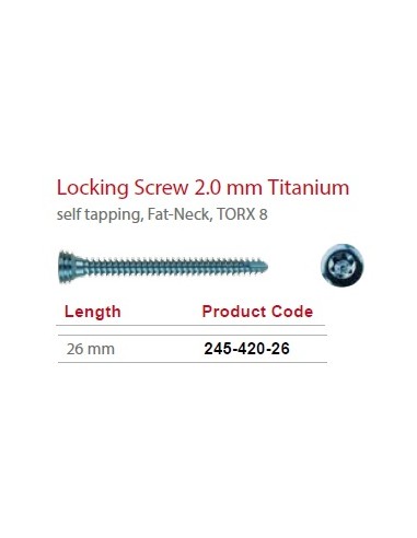 Leilox Locking Screw 2,0mm x 26mm, Titanium, self-tapping, Fat-Neck, Stardrive, light blue