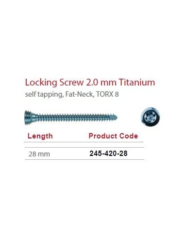 Leilox Locking Screw 2,0mm x 28mm, Titanium, self-tapping, Fat-Neck, Stardrive, light blue
