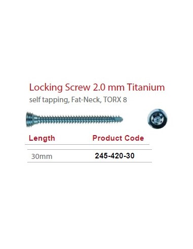 Leilox Locking Screw 2,0mm x 30mm, Titanium, self-tapping, Fat-Neck, Stardrive, light blue