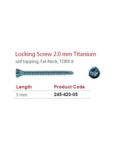 Leilox Locking Screw 2,0mm x 5mm, Titanium, self-tapping, Fat-Neck, Stardrive, light blue