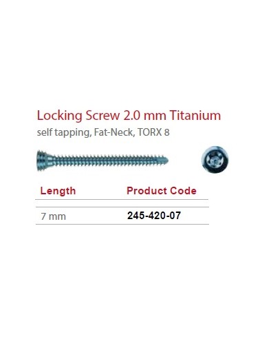 Leilox Locking Screw 2,0mm x 7mm, Titanium, self-tapping, Fat-Neck, Stardrive, light blue