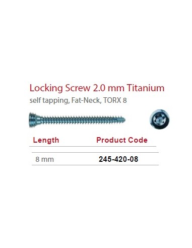 Leilox Locking Screw 2,0mm x 8mm, Titanium, self-tapping, Fat-Neck, Stardrive, light blue