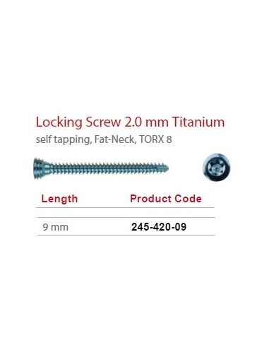Leilox Locking Screw 2,0mm x 9mm, Titanium, self-tapping, Fat-Neck, Stardrive, light blue