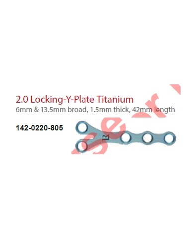 Leilox Y-Locking Boneplate 2.0mm,6mm broad, 1.5mm thick, 5-holes,42x13,5m length, titan, monoax.