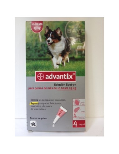 ADVANTIX 4 X 2,5 ML. 4 PIPETAS 10KG A 25KG