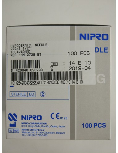 AGUJA HIPODERMICA 27G 0.4x32 MM 100 UD NIPRO CAJA GRIS 