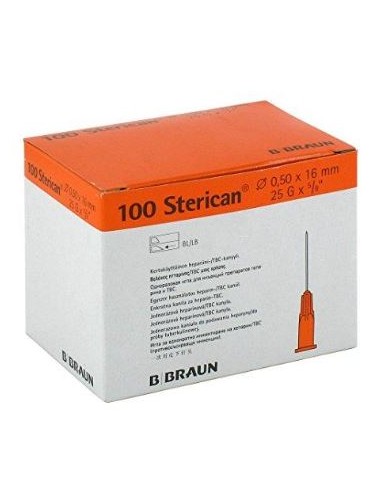 AGUJA HIPODERMICA STERICAN 25G*1 5/8 NARANJA 0,50 X 16 mm 100UDS