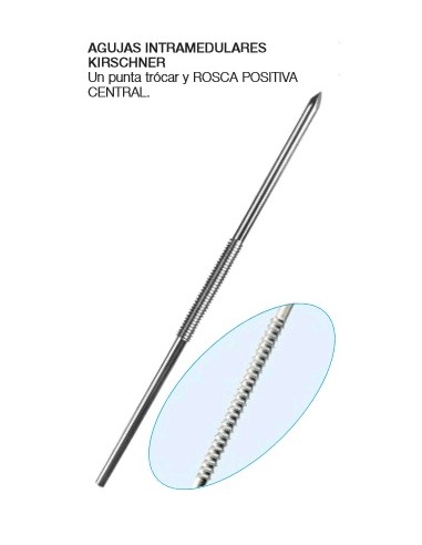 AGUJA KIRSCHNER  ROSCA + 1PT-17 CM  X Ø 2.7  1 UD punta trocar y rosca positiva central