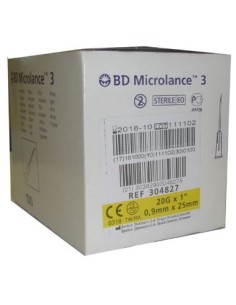 AGUJAS MICROLANCE 20G 0,9X25MM AMARILLO 100 UDS