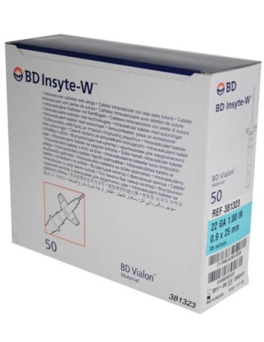 CATETER INSYTE-W 22G CON ALAS 0,9*25 MM AZUL  50 UDS