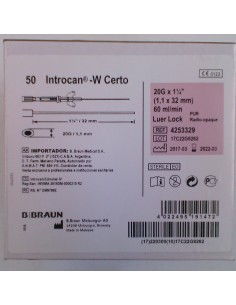 CATETER INTROCAN W CERTO 20G ROSA CON ALAS 50 UDS