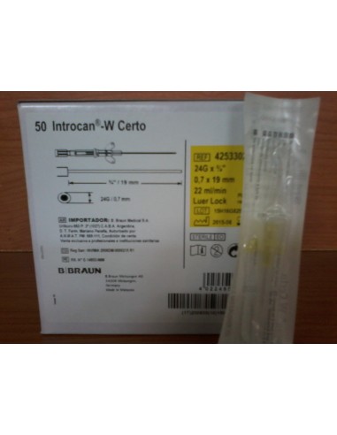 CATETER INTROCAN W CERTO 24G AMARILLO CON ALAS 50U 