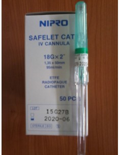 CATETER IV 18G 2" 50mm 50 UD SIN ALAS CAJA VERDE NIPRO