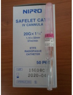 CATETER IV 20G 1/4 32mm 50 UD SIN ALAS CAJA ROSA NIPRO